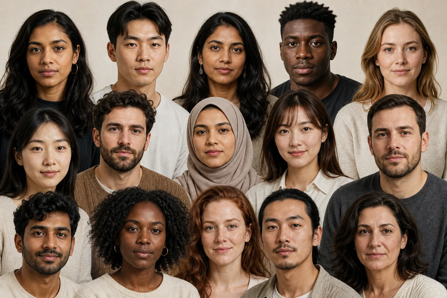 A diverse group of adult faces illustrating population variety