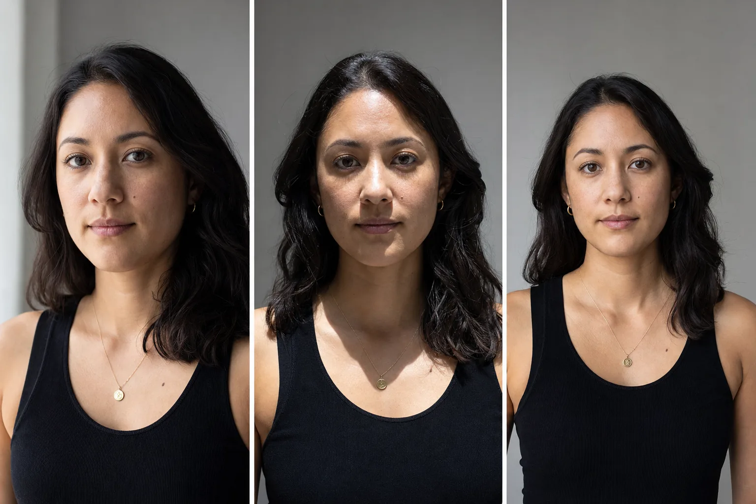 The same portrait under different camera and lighting conditions