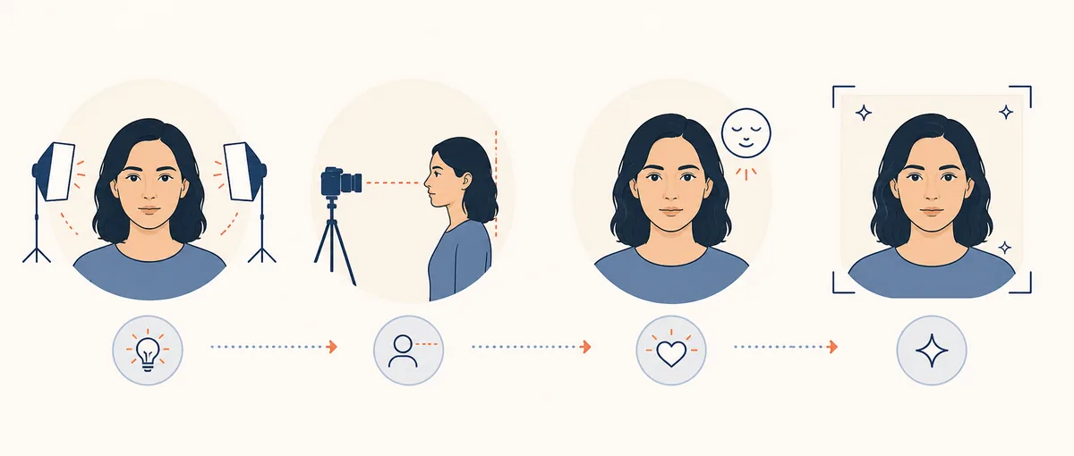 Editorial illustration of a fair photo setup for testing an AI age estimate