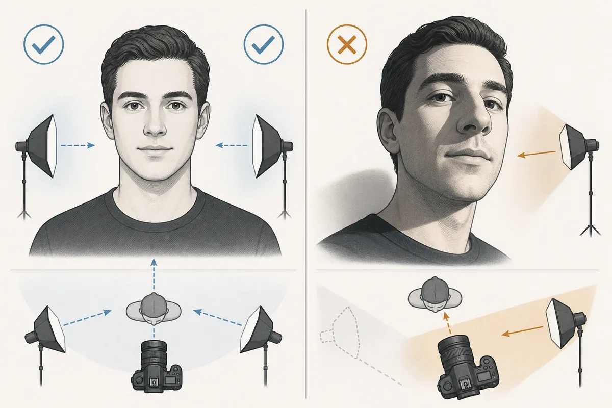 Comparison illustration showing how lighting and camera angle can change an AI pretty score
