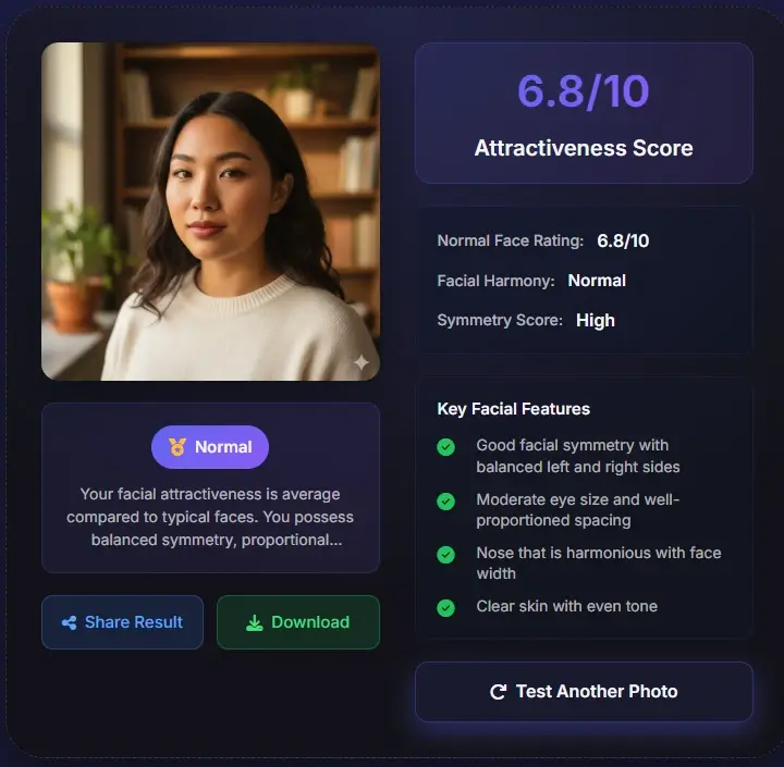 How normal am I score 6.8 - normal attractiveness with balanced Asian features