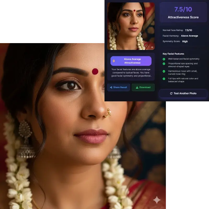 How normal am I artificial intelligence - Indian woman scoring 7.5 attractiveness, above average